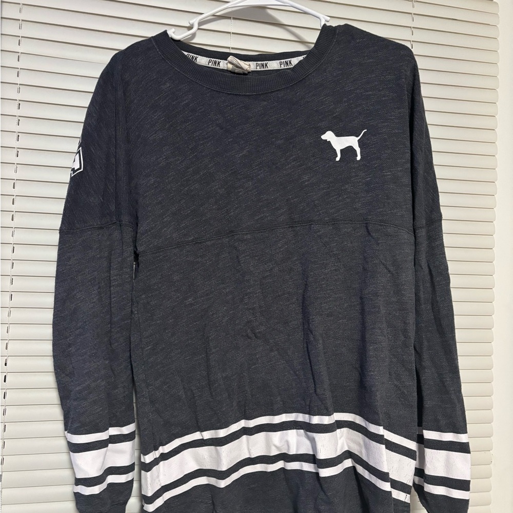 PINK Victoria's Secret Charcoal Sweater with White Accents